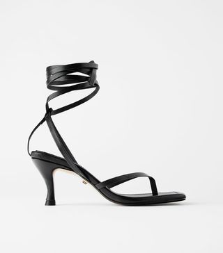 Zara + Leather High-Heel Sandals With Square Toes