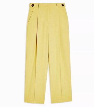 Topshop + Lime Green Tab Waist Straight Trousers