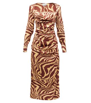 Ganni + Tiger-Print Silk-Blend Charmeuse Midi Dress