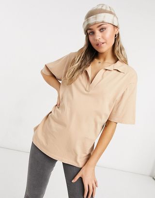 ASOS Design + Oversized Polo T-Shirt With Collar Detail