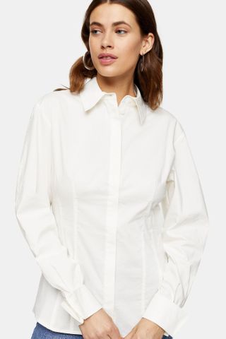 Topshop + White Plain Poplin Corset Shirt