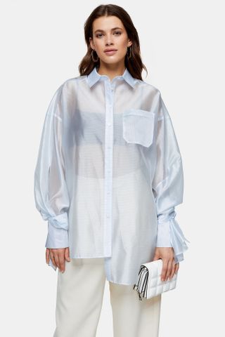 Topshop + Pale Blue Oversized Stripe Organza Shirt