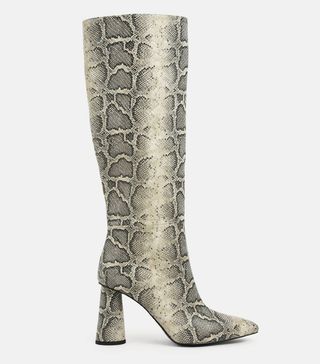 Charles & Keith + Green Croc-Effect Knee High Heeled Boots