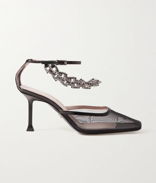 Paciotti + Chain-Embellished Leather-Trimmed Mesh Pumps