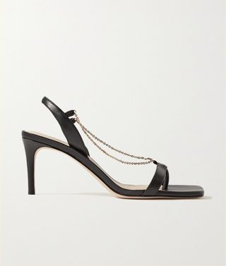 Porte & Paire + Chain-Embellished Leather Slingback Sandals