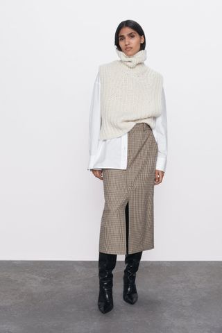 Zara + Plaid Pencil Skirt