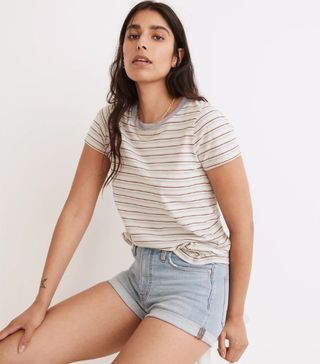 Madewell + Bridgewater Stripe Whisper Cotton Ribbed Crewneck T-Shirt