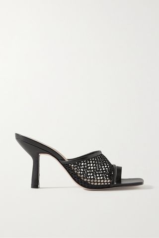 Porte & Paire + Leather-Trimmed Fishnet Mules