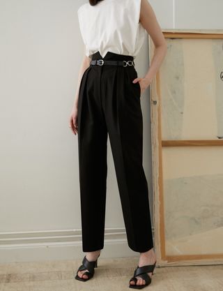 Pixie Market + Black Belted Tapered Pants