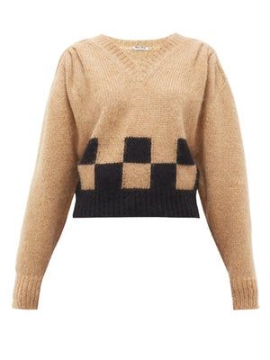 Miu Miu + Checkerboard Mohair-Blend Sweater