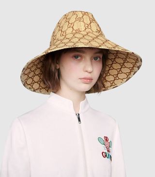 Gucci + GG Wide Brim Hat With Snakeskin