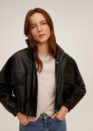 Mango + Pocket Leather Biker Jacket