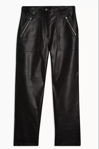 Topshop + Black Faux Leather Straight Leg Pants