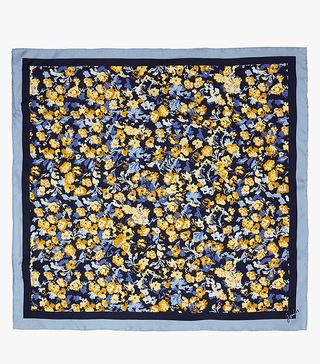 Joules + Bloomfield Floral Silk Square Scarf, Navy/Multi