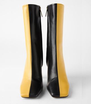 Zara + Two-Tone Leather High Ankle Boots