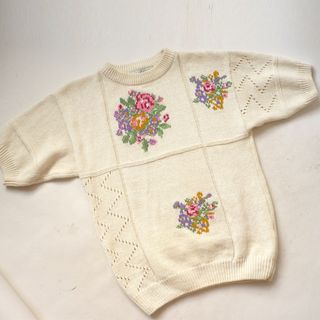 Vintage + Floral Bouquet Knitted Short Sleeve Jumper