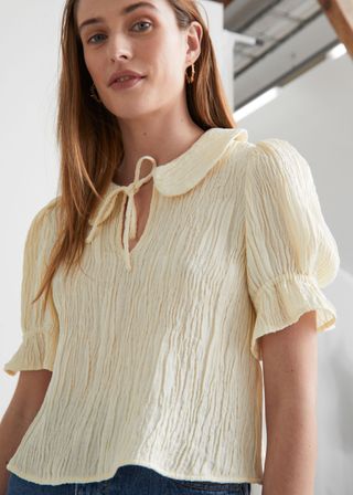 & Other Stories + Textured Collared Puff Sleeve Top