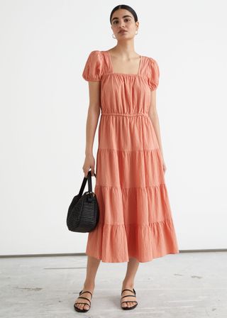 & Other Stories + Tiered Puff Sleeve Cotton Midi Dress