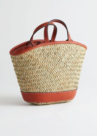 & Other Stories + Woven Straw Leather Trim Tote Bag