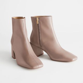 & Other Stories + Leather Square Toe Heeled Boots