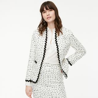 J.Crew + Going-Out Blazer in Ivory Spotted tweed