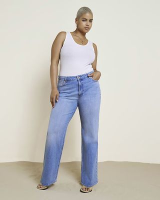 River Island + Plus Blue High Waisted Straight Jeans