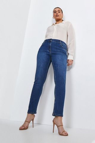 Karen Millen + Plus Size Mid Rise Slim Leg Jeans