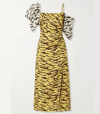 Rejina Pyo + Amelia Gathered Tiger-Print Satin-Twill Midi Dress