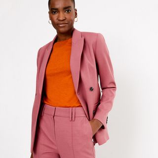 Marks and Spencer + Wool Blend Double Breasted Blazer
