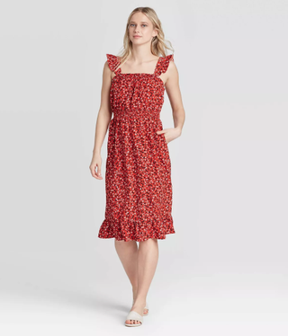 Who What Wear x Target + Floral Print Flutter Sleeveless Dress