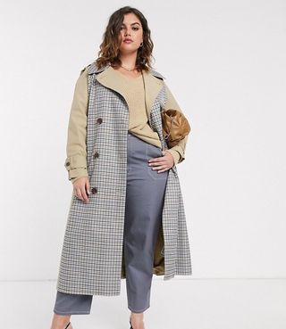 ASOS + Trench Coat With Check Splicing