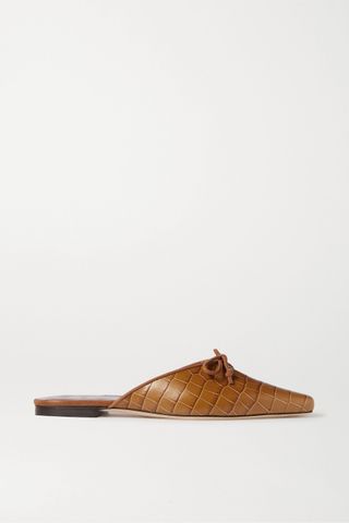 Staud + Gina Croc-Effect Leather Slippers