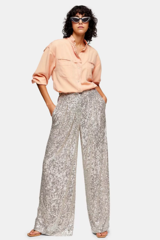 Topshop + Idol Sequin Wide Leg Trousers