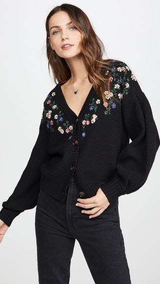 The Great + The Pleat Sleeve Embroidery Cardigan