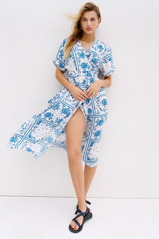UO + Gabrielle Woven Midi Wrap Dress