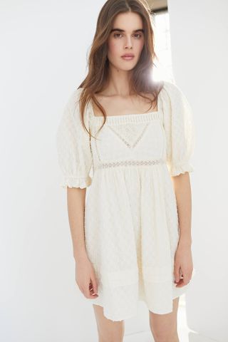 UO + Embroidered Puff Sleeve Babydoll Dress