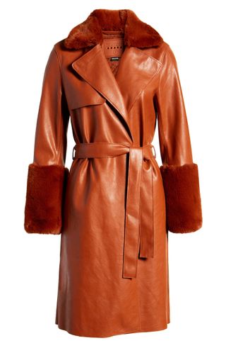 BlankNYC + Faux Leather Coat With Faux Fur Trim