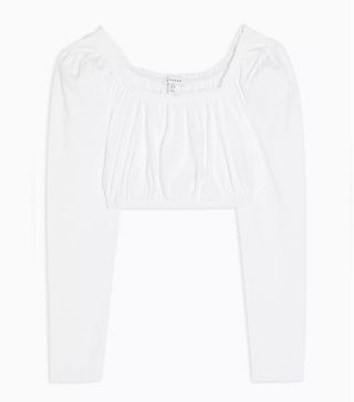 Topshop + White Square Gathered Long Sleeve Top