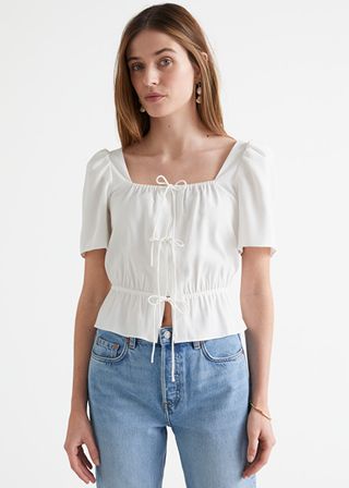 & Other Stories + Puff Sleeve Spaghetti Tie Top