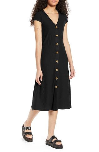 Only + Nella Button Front Ribbed Midi Dress