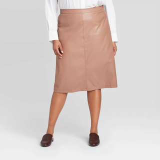 Prologue + Mid-Rise Faux Leather A Line Midi Skirt