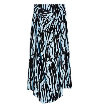 Topshop + Blue Zebra Print Midi Skirt