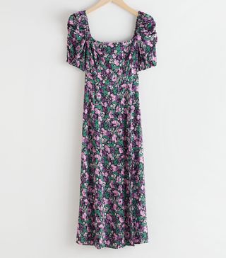 & Other Stories + Puff Shoulder Crepe Midi Dress