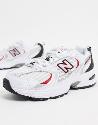 New Balance + 530 Trainers in White Silver and Red