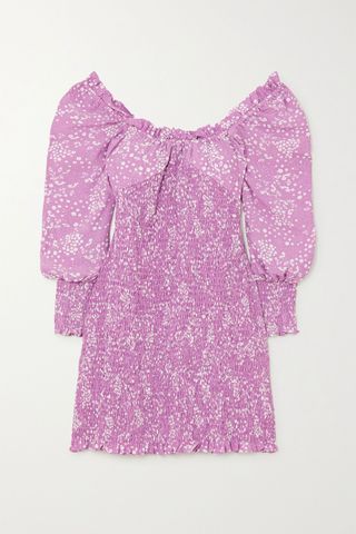 Faithfull the Brand + Gombardy Shirred Floral-Print Crepe Mini Dress