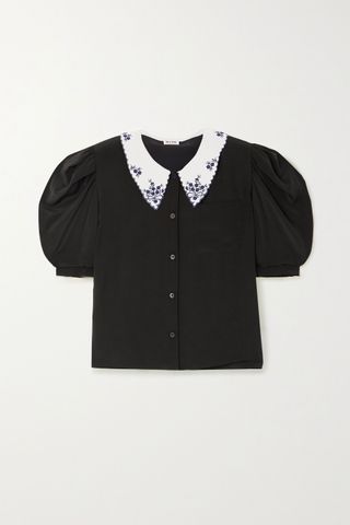 Miu Miu + Embroidered Silk-Crepe Blouse