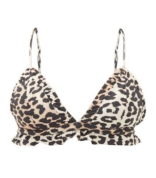 Ganni + Leopard-Print Ruffled Bikini Top