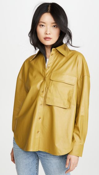 Tibi + Relaxed Faux Leather Utility Shirt