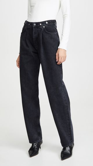 Agolde + Pleated Baggy Mid Rise Jeans