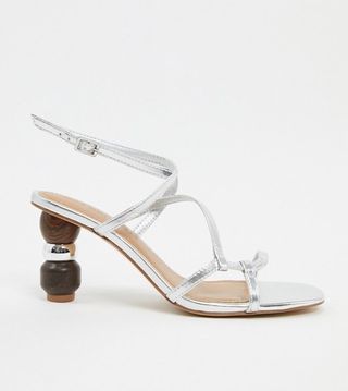 Who What Wear + Ryleigh Strappy Sandals With Heel Interest in Silver